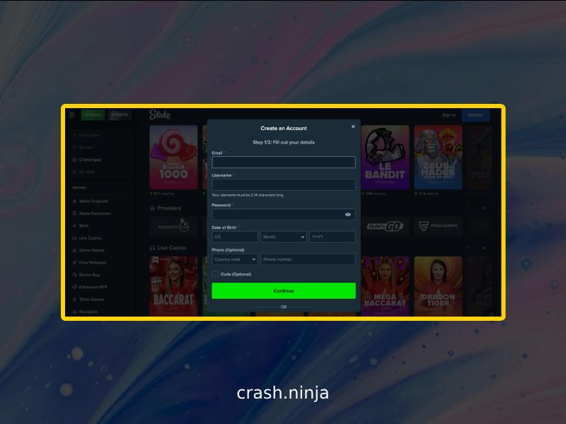 How to start playing Ninja Crash at Stake