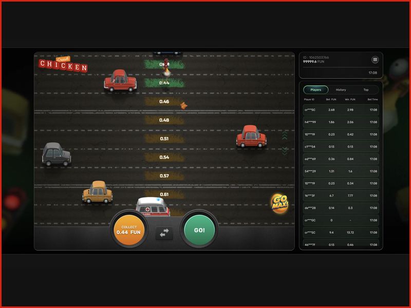 Tabela de multiplicadores e coeficientes do Chicken Crash por linhas